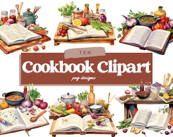Watercolor Cookbook Clipart, Kitchen Clipart, Cookbook PNG, Cookbook Stand, Recipe Book, Watercolor clipart, Commercial Use, Instant Files