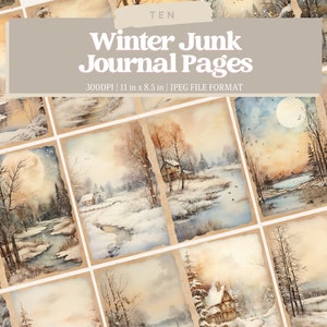 Páginas imprimibles del diario basura de invierno, kit de diario basura del país de las maravillas de invierno, papel de álbum de recortes, páginas de diario, hoja de collage digital