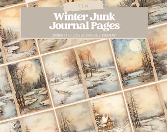 Winter Junk Journal Printable Pages, Winter Wonderland Junk Journal Kit, Scrapbook Paper, Journaling pages, Digital Collage Sheet