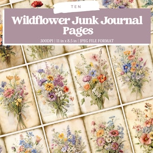 Watercolor Wildflowers Junk Journal Printable Page, Flowers Junk Journal Kit, Junk Journal Paper Digital Collage Sheet, Instant Download