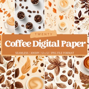 Watercolor Coffee Digital Paper, JPG, Seamless Design, Web Background, Commercial Use, Digital Paper Bundle, Scrapbook Paper, Craft Paper