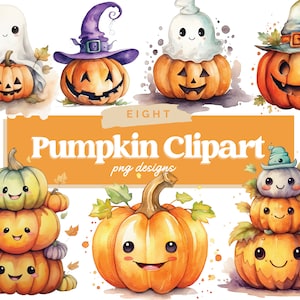 Halloween Clipart Bundle, Cute Halloween Clipart, Pumpkins, Kawaii Pumpkin, Ghost Png, Halloween Sublimation, Autumn, Fall, PNG