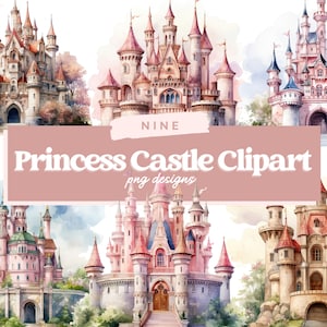 Fairytale Castle Clipart, Princess Castle PNG, Fairy tale Watercolor Clipart, Magical Kingdom, Pink Nursery art, girl baby shower, birthday