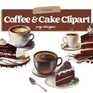 Aquarell Kaffee und Kuchen Clipart, Kaffee Clipart, Kuchen Clipart, Tasse Kaffee, PNG, Kaffee Sublimation, kommerzielle Nutzung, digitaler Download