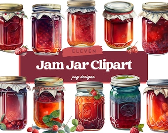Jam Jar Clipart Bundle, Jam Jar PNG, Jam Digital Image Bundle, Raspberry Jam, Strawberry Jam, Commercial Use, Jam Graphics, Digital Download