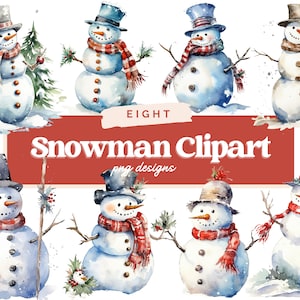 Watercolor Snowman Clipart, Snowman clip art,Christmas Clipart,High Quality JPGs, Digital Download - Card Making, Digital Paper Craft