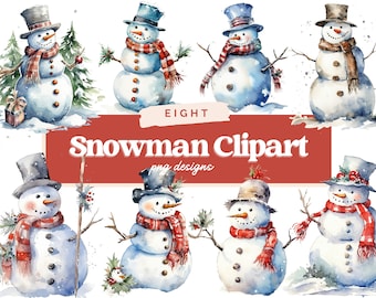 Watercolor Snowman Clipart, Snowman clip art,Christmas Clipart,High Quality JPGs, Digital Download - Card Making, Digital Paper Craft