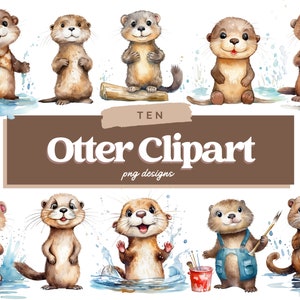 Otter Aquarell Clipart, niedliche Baby Shower Grafiken, Kinderzimmer Dekor Wandkunst, Tier PNG, kommerzielle Nutzung, sofortiger Download, Otter Grafiken