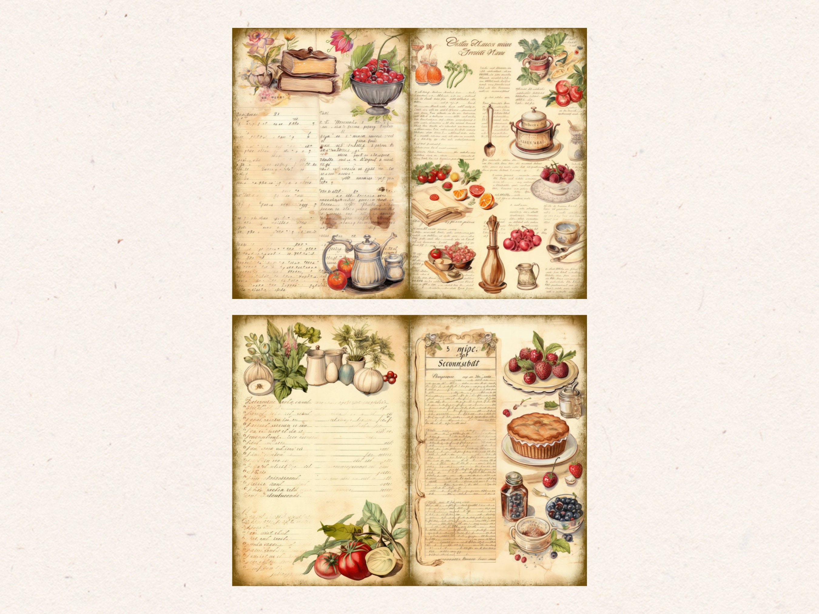 Vintage Cookbook Junk Journal Pages, Digital Scrapbook Paper Kit ...