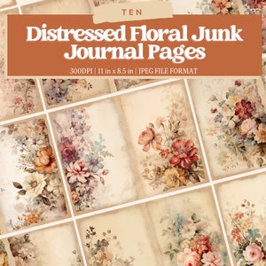 Distressed Floral Junk Journal Pages, Vintage Flower Junk Journal Kit, Junk Journal Printable Paper, Digital Collage Sheet, Instant Download