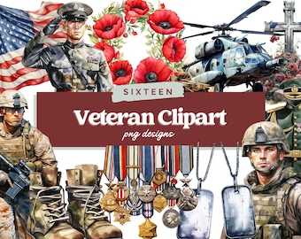 Veteran Clipart, Girl Veteran Clipart, Veterans Day Clipart, Military Png, Army Clipart, Watercolor Clipart, Scrapbooking, Junk Journal