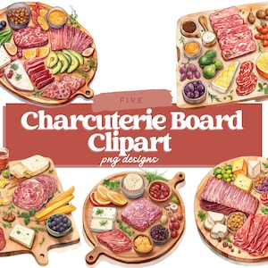 Clipart de tábua de charcutaria em aquarela, prato PNG, clipart de comida Kawaii, Junk Journal, artesanato em papel digital, sublimação, piquenique, tábua de queijos