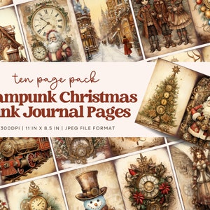 Steampunk Weihnachten Junk Journal, Xmas Scrapbook Seite, Fantasy Journal Seite, druckbares Papier, Collage Sheet, digitaler Download
