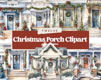 Watercolor Christmas clipart, 12 PNG Files, Christmas Scene, Winter holidays clip art, festive graphics, printables, Christmas Sublimation