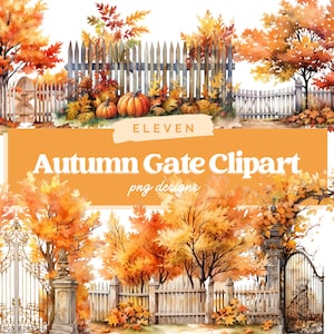 Paquete de imágenes prediseñadas de puertas de otoño, imágenes prediseñadas de acuarela, temporada de otoño, álbum de recortes, artesanías de papel, PNG y SVG, puertas florales de otoño, imagen digital