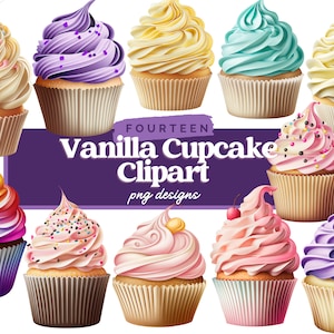 Vanille cupcake clipart, cupcake clipart PNG, digitale clipart, dessert clipart, cupcake clipart bundel, verjaardag cupcake, commercieel gebruik