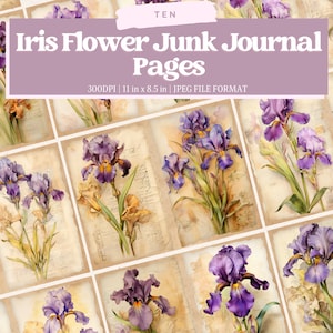 Iris Junk Journal Kit Vintage Floral Bellissimo diario Carta digitale per Scrapbooking Pagine squallide stampabili Grunge Download istantaneo
