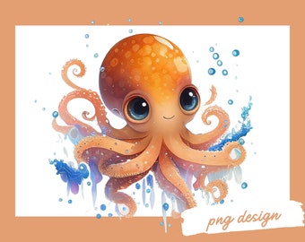 Octopus Clipart, Fish clipart, Watercolor fish under the sea clip art, Dolphin clipart, Sea animal pngs clipart, Sea animal birthday party,