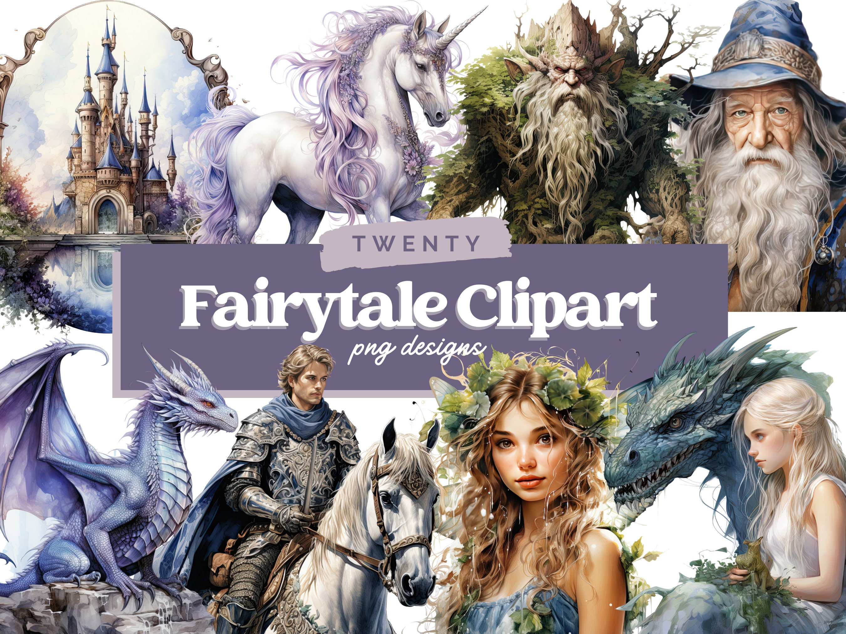 Watercolour Fairytale Clipart - Unicorn Fantasy PNG Digital Image ...