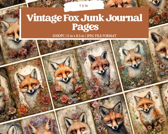 Fox Junk Journal Pages imprimables, Kit Fox Junk Journal, feuille de collage numérique Journal papier indésirable, téléchargement immédiat, animaux de la forêt