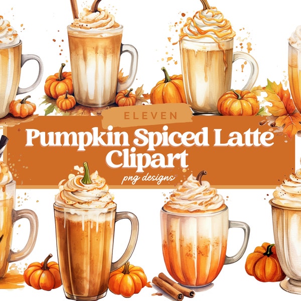 Watercolor Pumpkin Spiced Latte Clipart, Latte PNG, Halloween PNG, Digital Images, Paper Craft, Halloween Clipart, Halloween Graphics