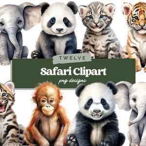 Watercolor Baby Safari Animal Clipart Safari Animals PNG Baby Shower Clipart Nursery Art Cute Lion | PNG Commercial Use Instant Download