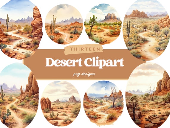 Watercolor Desert Clipart Bundle, PNG, Desert PNG, Commercial Use, Desert Sublimation, Desert Graphics, Digital Download, Desert Scenery PNG