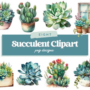 Succulent Clipart - Watercolor Succulent Clipart, Succulent PNG, Watercolor Clipart, Cactus digital image, Commercial Use, Cacti Clipart