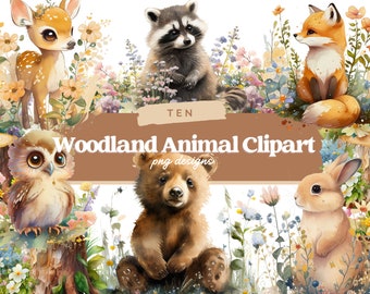 Woodland Animals Clipart, Watercolor Woodlands Clipart, Watercolor Fox Bear Deer Owl Bunny Skunk Raccoon Squirrel, Nursery Wall Art