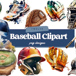 Watercolor Baseball Clipart, Baseball Clipart PNG, Digital Clipart, Baseball Clipart Bundle, Commercial Use, Baseball Graphics, Digital File