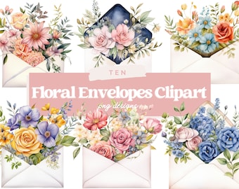 Envelopes With Flowers Clipart, Floral envelope clipart, mail clipart, letter clip art, envelope graphics, Junk Journal, Floral Sublimation