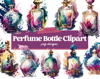 Imágenes Prediseñadas de botella de perfume de acuarela, paquete de imágenes prediseñadas de botella de perfume, imágenes prediseñadas de botella de perfume, imágenes digitales de botella de perfume, uso comercial