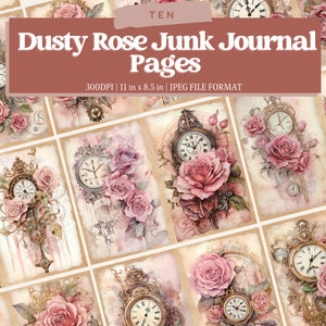 Dusty Rose Junk Journal Pages, Digital Download, Scrap Book, Printable, Vintage Junk Journal Digi Kit, Journal, Gothic, Steampunk