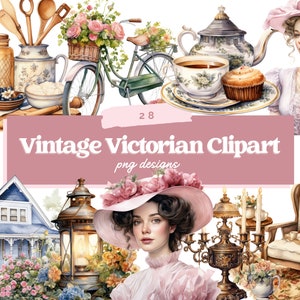 Pink Victorian Watercolor Clipart Bundle – 28 PNG Transparent Background Digital Download Fantasy Clipart Scrapbooking Paper