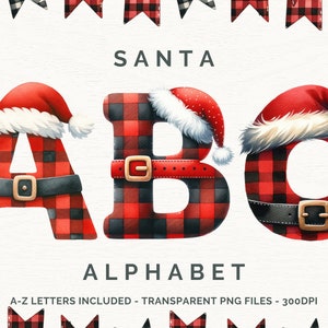 Letras xadrez de Natal, Fonte de Sublimação do Papai Noel, Pacote Alfa de Doodle de Natal, Conjunto de Doodle do Alfabeto de Papai Noel Elfo de Rena, PNG