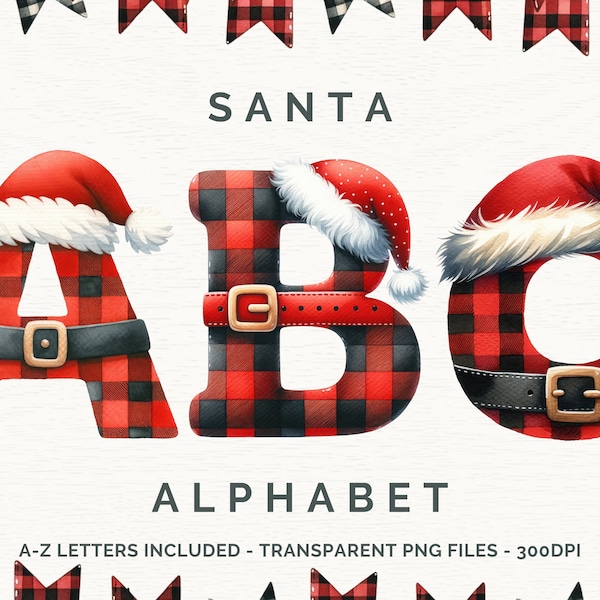 Kerst Plaid letters, Santa Sublimatie Lettertype, Xmas Doodle Alpha Bundel, Rendier Elf Kerstman Alfabet Doodle Set PNG