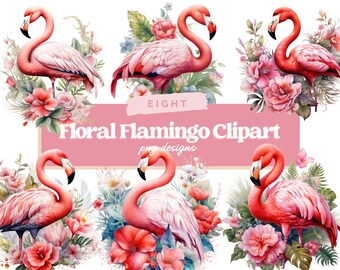 Flamingo Bird Watercolor Clipart, Flamingo Clipart PNG, Tropical bird art, Paper craft - Junk Journal, Scrapbooking