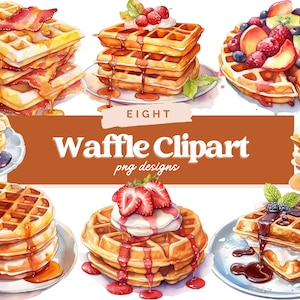 Waffles Breakfast Clipart, Waffle PNG, dessert png, food clipart, Watercolor clipart, digital clipart, Digital Download, Commercial Use