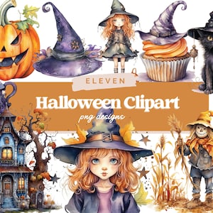 Watercolor Halloween PNG, Spooky Sublimation, Junk Journal Clipart Bundle, Digital Planner, Paper Craft, Halloween Clipart