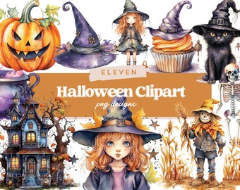 Aquarelle Halloween PNG, Spooky Sublimation, Junk Journal Clipart Bundle, Digital Planner, Paper Craft, Halloween Clipart