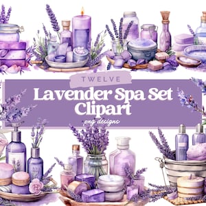 Aquarelle lavande Spa ensemble PNG Clipart Bundle, Spa jour PNG, violet, lavande PNG, lavande Sublimation, Spa jour graphiques, Sublimation