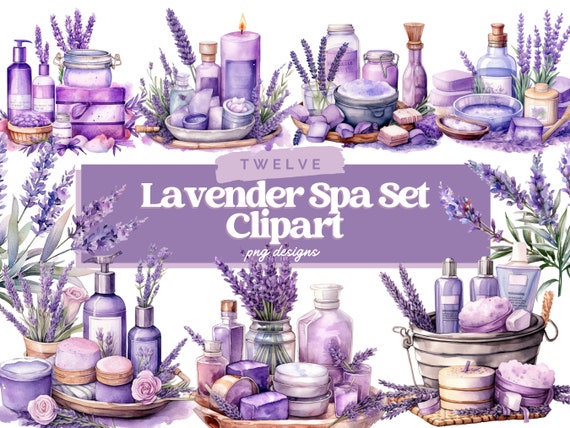 Watercolor Lavender Spa Set PNG Clipart Bundle, Spa day PNG, Purple, Lavender PNG, Lavender Sublimation, Spa Day Graphics, Sublimation