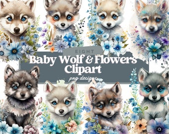 Watercolor Baby Wolf Clipart, Cute Baby Wolf Clipart, Baby Wolf Clipart, Baby Wolf Digital Image, Baby Wolf Clipart Bundle, Commercial Use