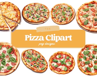 Watercolor Pizza Clipart, Italian Food Clipart, Pizza Party, Pizza Menu, Pizza PNG, Kawaii Food Clipart, Digital Scrapbooking, Junk Journal