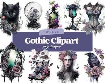 Watercolour Gothic Princess Clipart - Dark Fairytale Fantasy PNG Digital Image Downloads for Card Making, Scrapbook, Junk Journal, Crafts