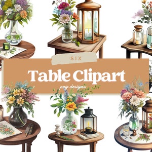 Watercolor Table Clipart Bundle, Table Clipart, Watercolor Table Digital Graphics, Table Clipart, Commercial Use | Watercolor Table PNG