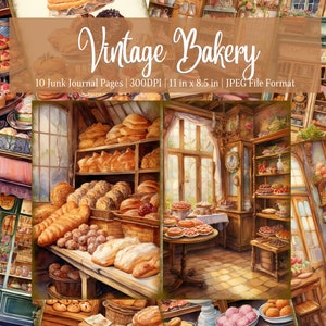 Gemütliche Bäckerei Junk Journal Seiten, Digitales Scrapbook Papier Kit, Backen druckbar, Gebäck Collage Sheet, Vintage Ephemera, Cottagecore Download