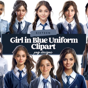 Aquarell Schulmädchen Clipart, Schulmädchen PNG, Schuluniform Clipart, Clipart-Elemente, Blaue Uniform PNG, Sammelalbum, kommerzielle Nutzung