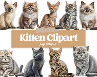 Kitten Clipart - Fairytale Cat Clipart, Fantasy Kitten Clipart, Watercolour, Instant Download, Full Commercial Use, PNG Clipart