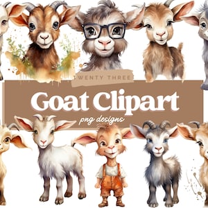 Paquete de imágenes prediseñadas de cabra, PNG de cabra, cabra de dibujos animados, imágenes prediseñadas de acuarela, ilustraciones de uso comercial, diseño digital, imágenes prediseñadas, cabras lindas, vivero